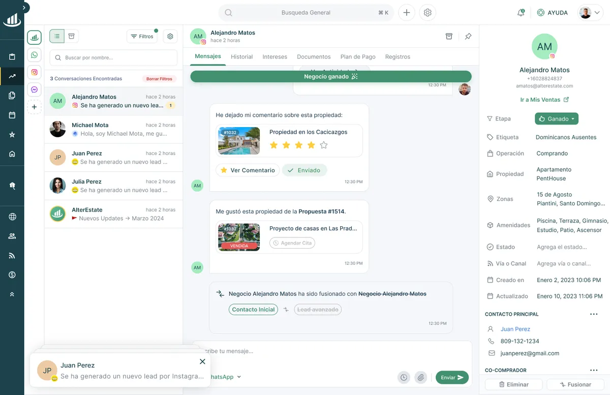 Inbox - CRM inmobiliario con WhatsApp, Instagram y Messenger integrados